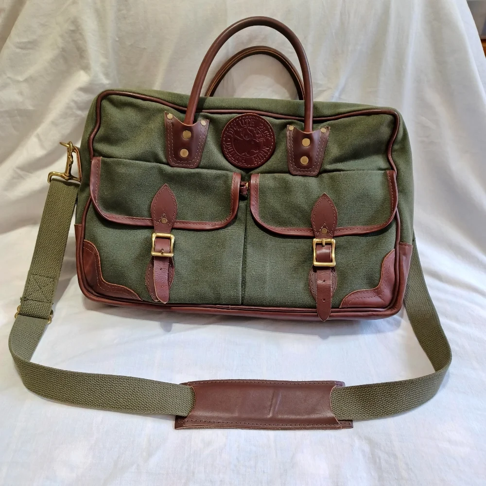 Duluth Pack Made in USA FREELANCE BRIEFACASE Green Canvas & Leather Travel Bag